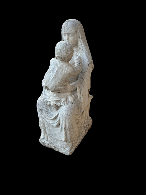 Importante scultura in pietra del XVI secolo - Vergine in Maestà - Scultura d'epoca H 72 cm