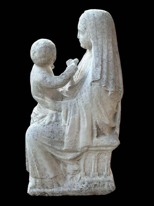 Importante scultura in pietra del XVI secolo - Vergine in Maestà - Scultura d'epoca H 72 cm