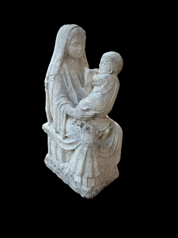 Importante scultura in pietra del XVI secolo - Vergine in Maestà - Scultura d'epoca H 72 cm
