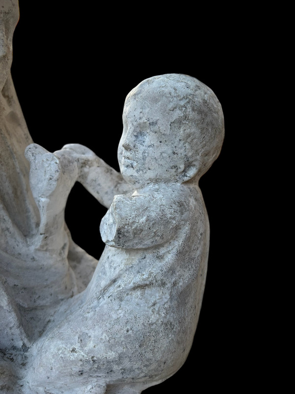 Importante scultura in pietra del XVI secolo - Vergine in Maestà - Scultura d'epoca H 72 cm