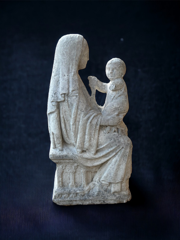 Importante scultura in pietra del XVI secolo - Vergine in Maestà - Scultura d'epoca H 72 cm