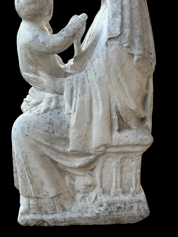 Importante scultura in pietra del XVI secolo - Vergine in Maestà - Scultura d'epoca H 72 cm