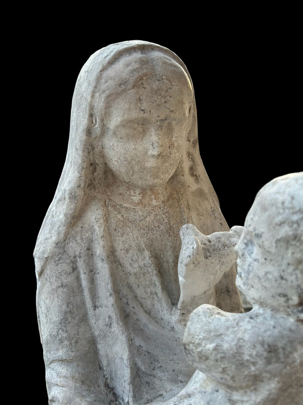 Importante scultura in pietra del XVI secolo - Vergine in Maestà - Scultura d'epoca H 72 cm