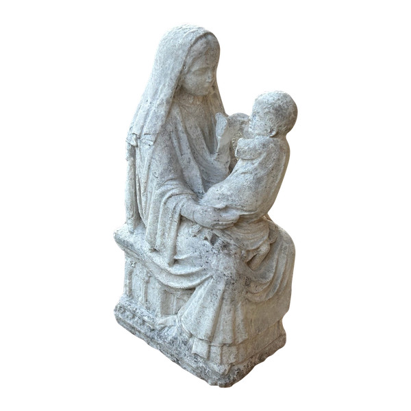 Importante scultura in pietra del XVI secolo - Vergine in Maestà - Scultura d'epoca H 72 cm
