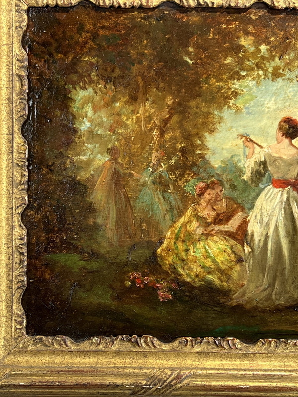 PAIR OF 19th CENTURY TABLES / OIL ON OAK PANELS IN THE GOUT OF MONTICELLI