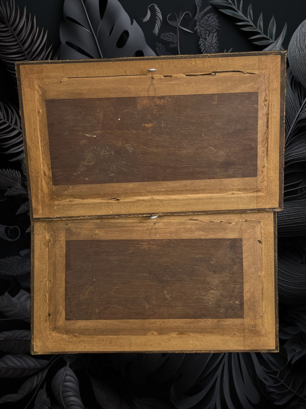 PAIR OF 19th CENTURY TABLES / OIL ON OAK PANELS IN THE GOUT OF MONTICELLI