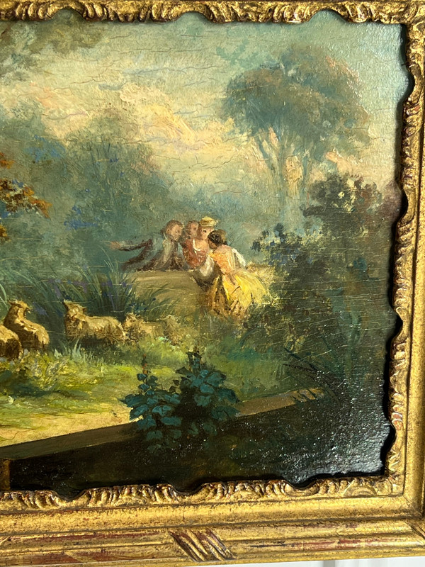 PAIR OF 19th CENTURY TABLES / OIL ON OAK PANELS IN THE GOUT OF MONTICELLI