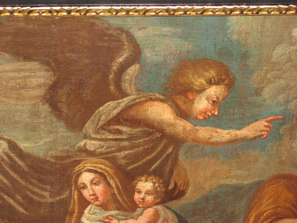 The Flight into Egypt oil on canvas after Nicolas Poussin large religious painting 17th century