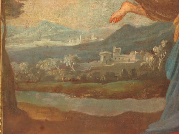 The Flight into Egypt oil on canvas after Nicolas Poussin large religious painting 17th century