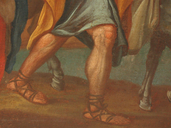The Flight into Egypt oil on canvas after Nicolas Poussin large religious painting 17th century
