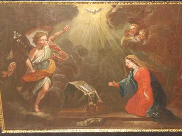 L'annonciation huile sur toile école italienne grand tableau religieux époque 17ème