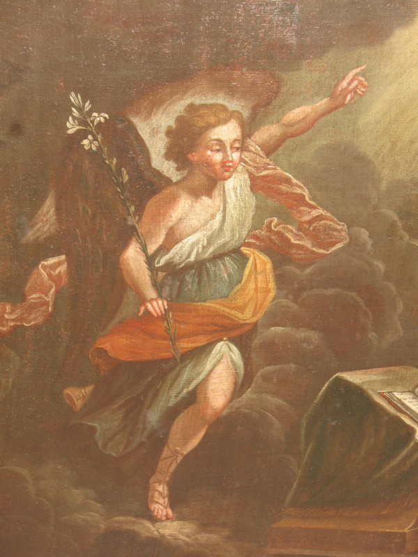 L'annonciation huile sur toile école italienne grand tableau religieux époque 17ème