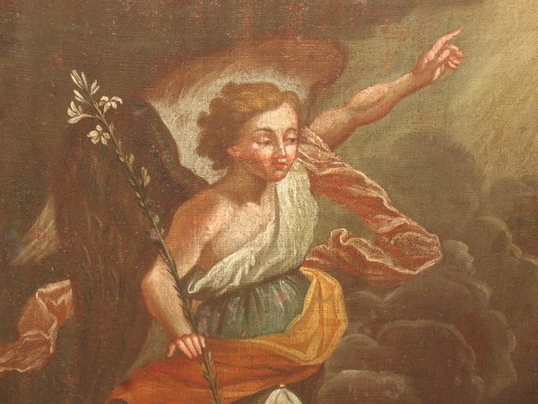L'annonciation huile sur toile école italienne grand tableau religieux époque 17ème