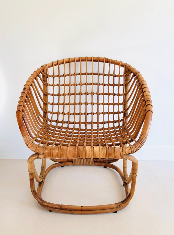Fauteuil en rotin de Tito Agnoli pour Pierantonio Bonacina, Italie 1958
