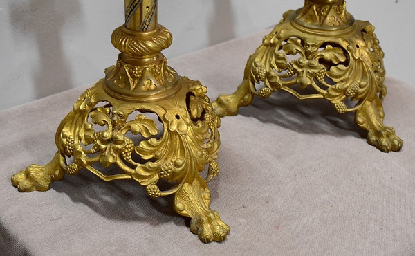 Paire de Pique-cierges en Bronze doré et laiton – 1900
