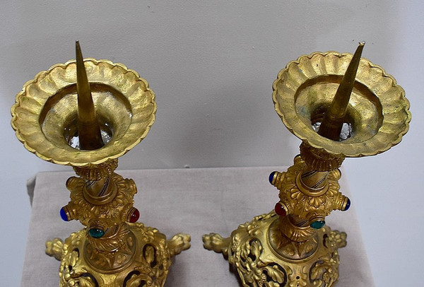 Paire de Pique-cierges en Bronze doré et laiton – 1900
