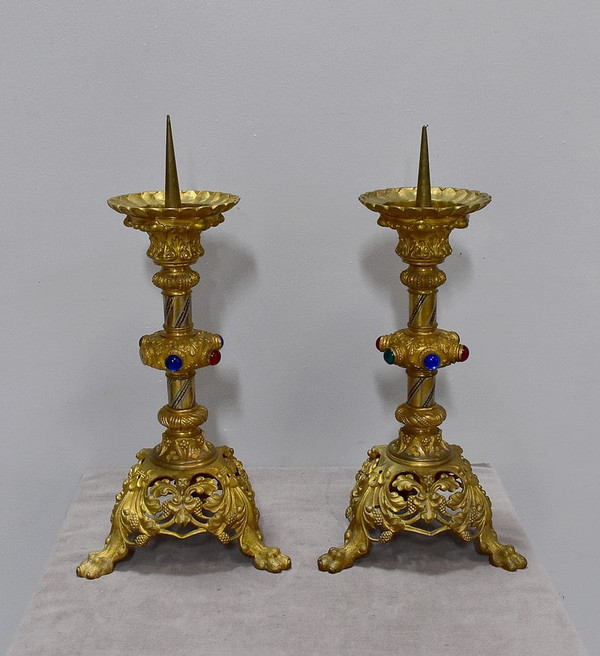 Paire de Pique-cierges en Bronze doré et laiton – 1900