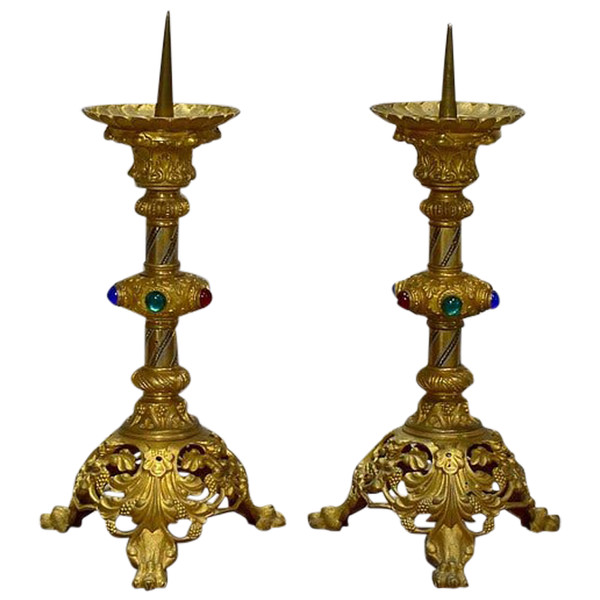 Paire de Pique-cierges en Bronze doré et laiton – 1900