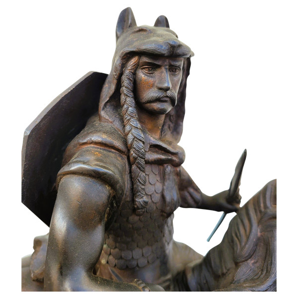 Gaulish Chef On Horseback In Bronze, 19th Century