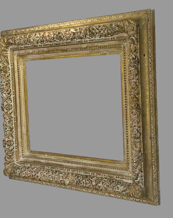 CADRE ANCIEN NAPOLEON III EN BOIS SCULPTÉ ET PATINÉ POUR PEINTURE 43,5 cm x 34 cm
