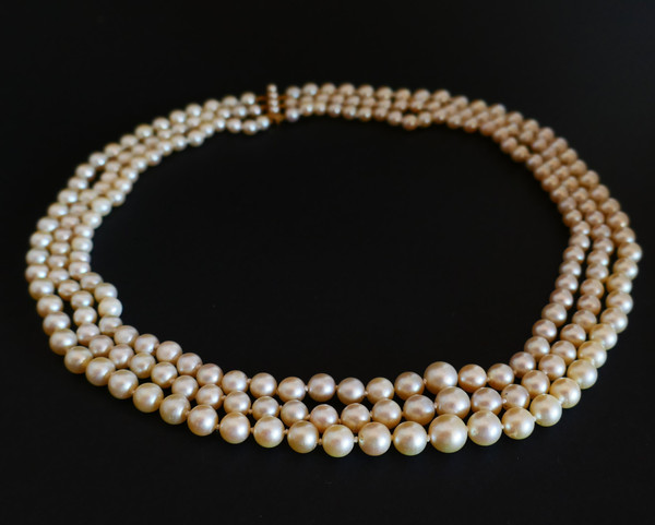 Collier De Perles De Culture 3 Rangs, Fermoir Perles.