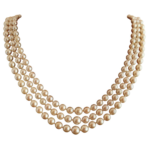 Collier De Perles De Culture 3 Rangs, Fermoir Perles.