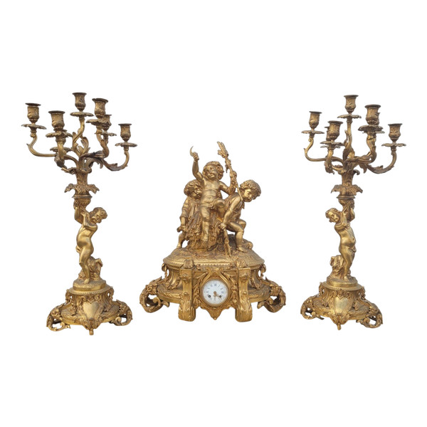 Buhot, Aux Puttis Fireplace Trim, Gilt Bronze, 19th Century
