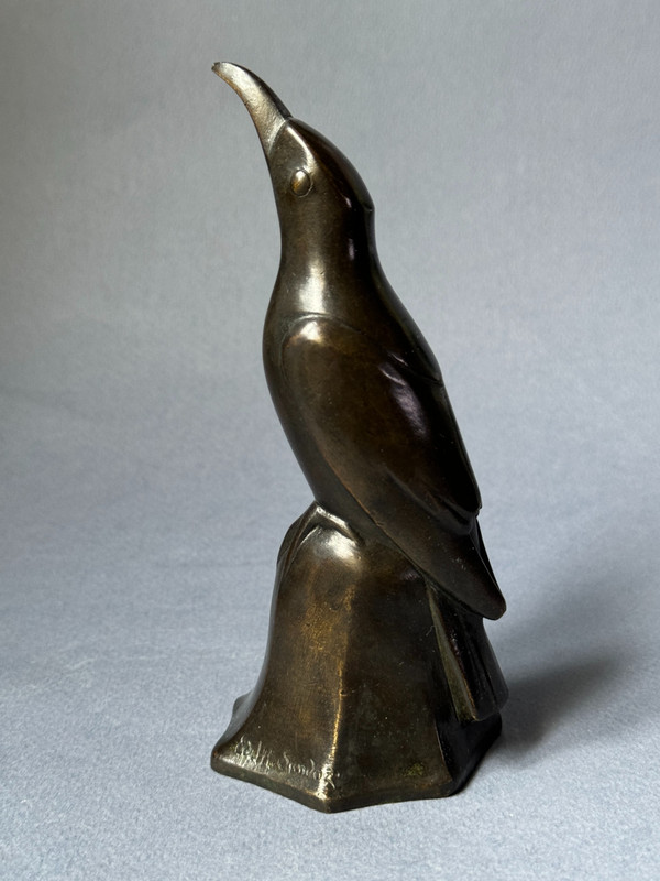 Bronzo ArtDeco "Uccello azzurro n. 1 testa sollevata" Édouard-Marcel SANDOZ (Susse Frères)