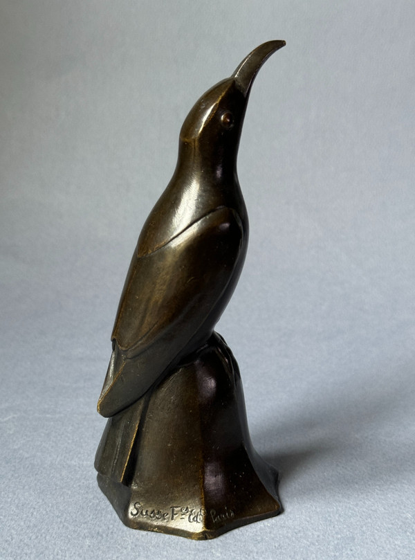 Bronzo ArtDeco "Uccello azzurro n. 1 testa sollevata" Édouard-Marcel SANDOZ (Susse Frères)