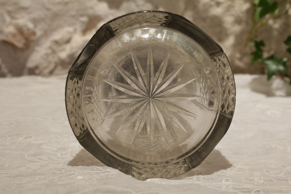 Cut crystal ewer and putti pewter mount circa 1900