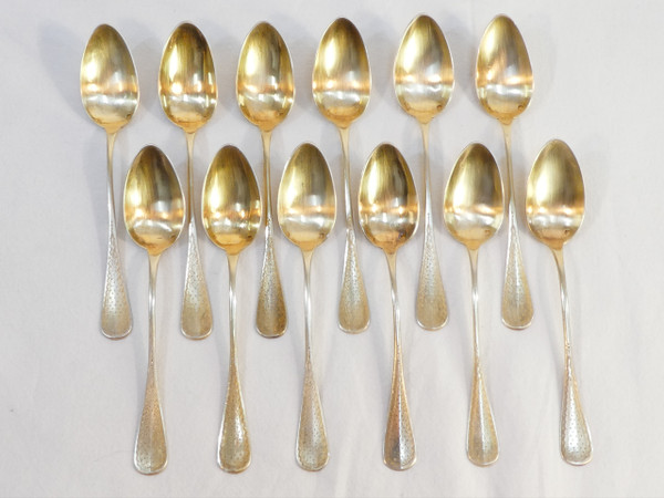 SCATOLA DA 12 cucchiaini e pinzette per zucchero ARGENTO 925 vermeil H. SOUFFLOT