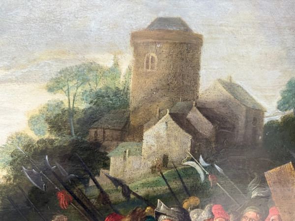 Bedeutendes Öl auf Kupfer, das Kreuz tragend – 17. Jahrhundert