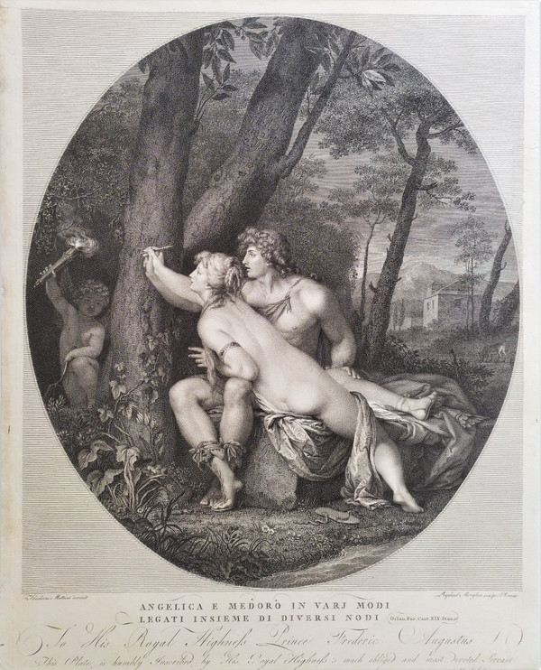 Etching Angelic And Medor Mythological Engraving 18th C Old Print
