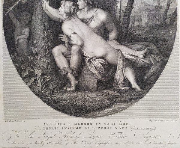  Etching Angelic And Medor Mythological Engraving 18th C Old Print