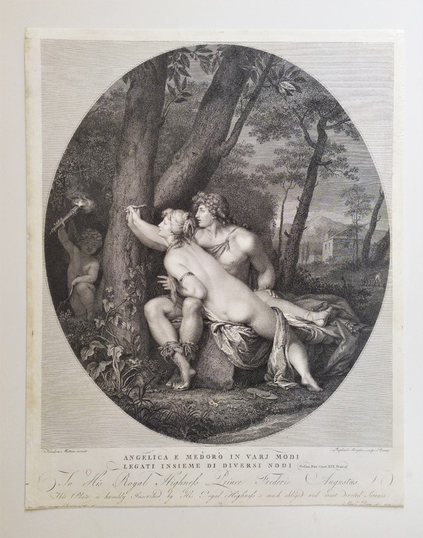  Etching Angelic And Medor Mythological Engraving 18th C Old Print