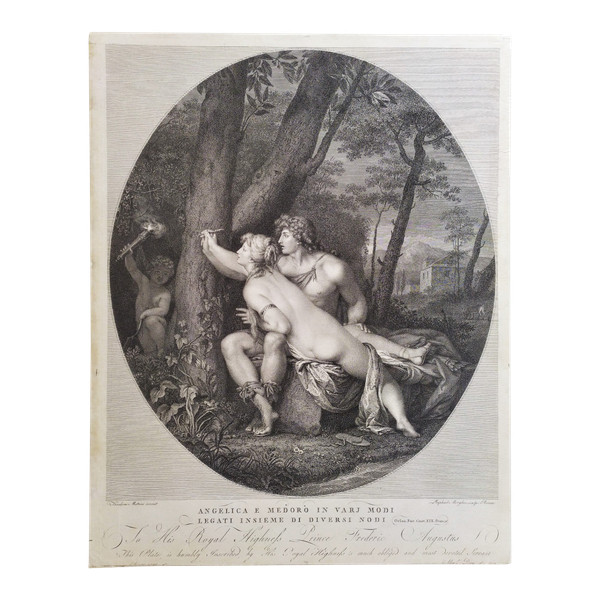  Etching Angelic And Medor Mythological Engraving 18th C Old Print