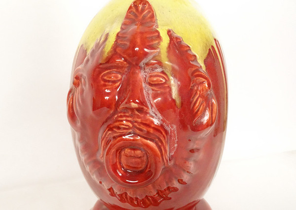 Glazed Earthenware Gourd Vase HB Quimper Mascarons Grotesques 20th Century