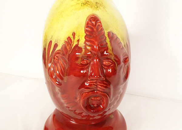 Glazed Earthenware Gourd Vase HB Quimper Mascarons Grotesques 20th Century