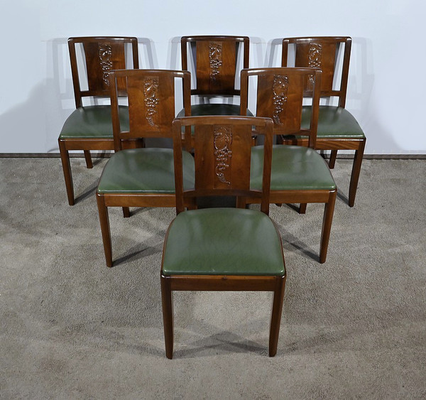 Suite of 6 Art Deco Chairs in Solid Mahogany – 1940