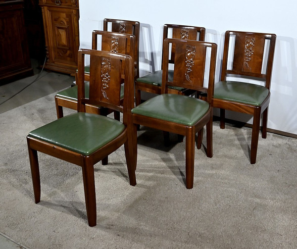 Suite of 6 Art Deco Chairs in Solid Mahogany – 1940
