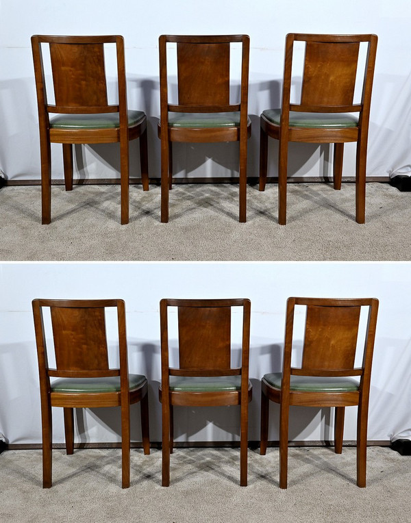 Suite of 6 Art Deco Chairs in Solid Mahogany – 1940