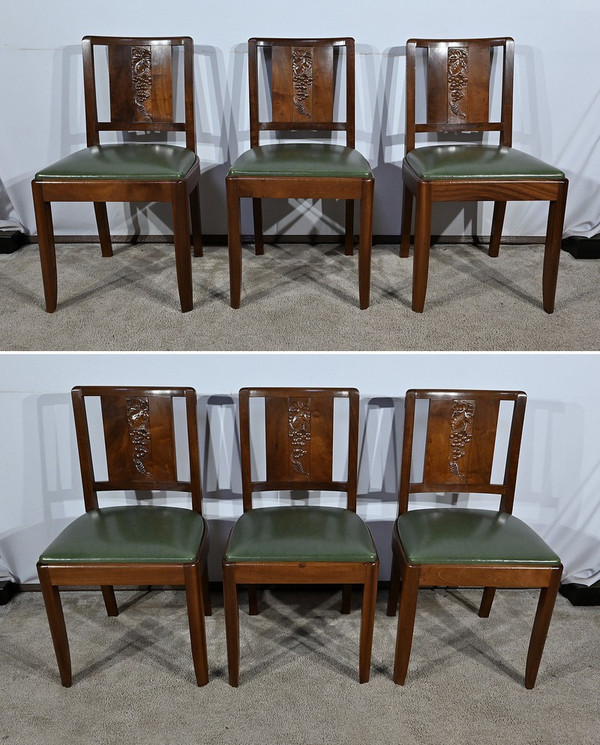 Suite of 6 Art Deco Chairs in Solid Mahogany – 1940