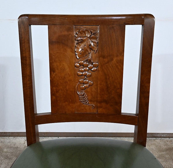 Suite of 6 Art Deco Chairs in Solid Mahogany – 1940