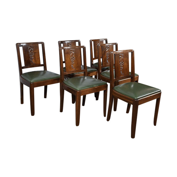 Suite of 6 Art Deco Chairs in Solid Mahogany – 1940