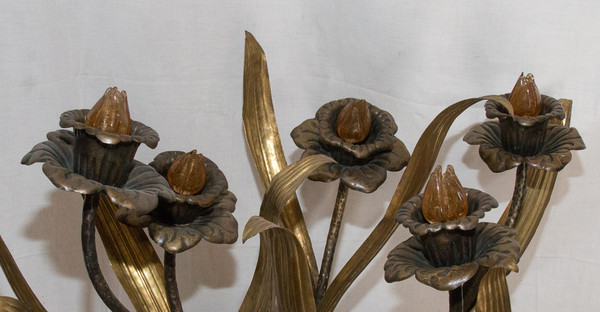 Große Blumenlampe Maison Jansen Design aus den 70er Jahren