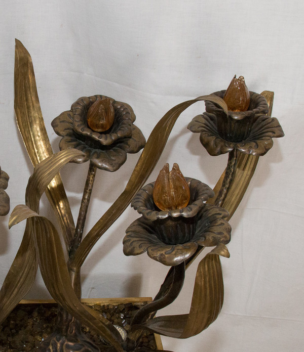 Große Blumenlampe Maison Jansen Design aus den 70er Jahren