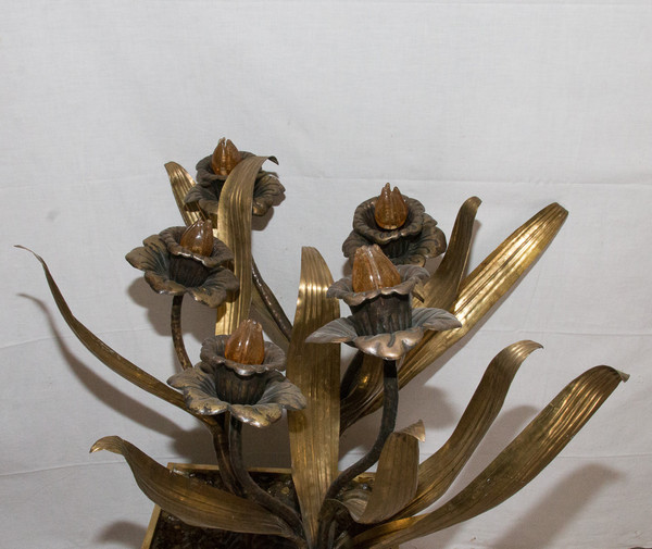 Große Blumenlampe Maison Jansen Design aus den 70er Jahren