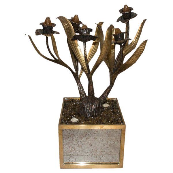 Große Blumenlampe Maison Jansen Design aus den 70er Jahren