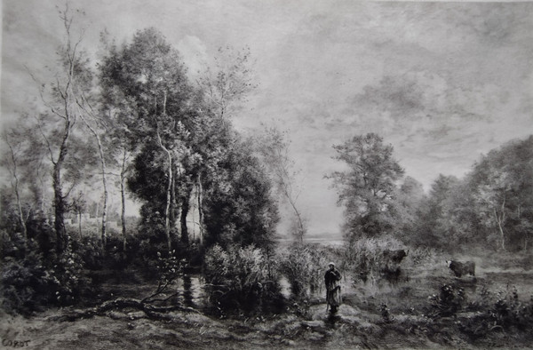  Gravure Eau Forte par Brunet-Debaines d'Après Corot  Daté 1905