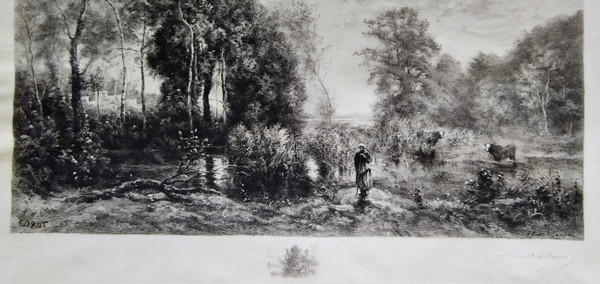  Gravure Eau Forte par Brunet-Debaines d'Après Corot  Daté 1905